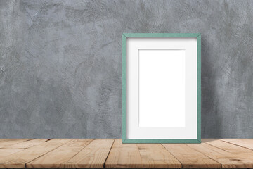 Mockup wood frame photo on wall. Mock up artwork picture framed. Vertical boarder with shadow. Empty board photoframe a4. Design border for blank poster, painting image, prints. Vector illustration