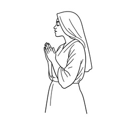 Muslim woman praying with hands clasped in a respectful manner  