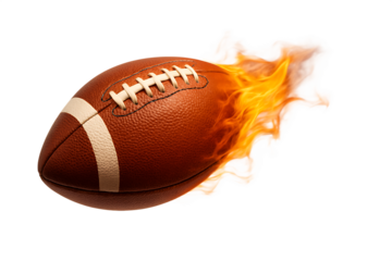 American Football Ball on Fire Flying Through Air Isolated sport game isolated on a transparent background