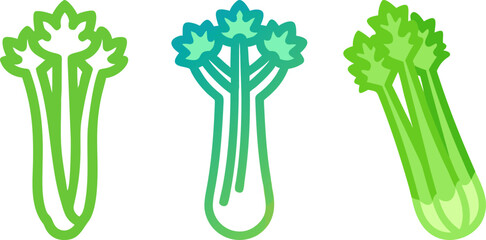  stylized vector celery stalks in slightly different colors and poses