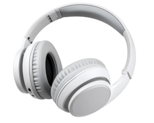 A minimalist foldable over-ear wireless headphone design in solid neutral color, comp 