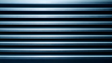 Horizontal ribbed metallic surface with blue lighting and shadows abstract background