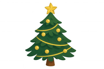 Fototapeta premium Christmas tree decorating with golden star and baubles, celebrating winter holidays, transparent background