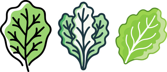  stylized cartoon lettuce leaves for a healthy and vegan diet