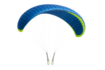 Blue and Yellow Paraglider Wing with White Lines Against a Black Background parachute paragliding isolated on a transparent background