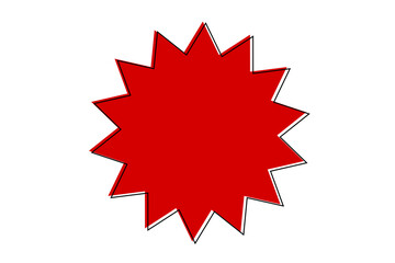 Red starburst badge shape with outline for sale sticker, discount label, price tag, promotion banner and marketing design
