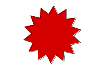 Red starburst badge shape with outline for sale sticker, discount label, price tag, promotion banner and marketing design