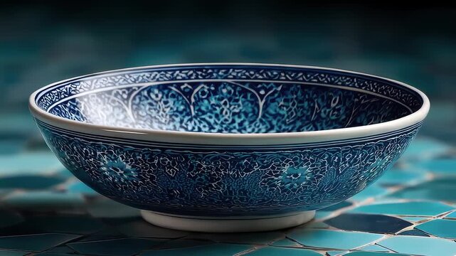 Close-up of Exquisite Blue Ceramic Bowl Showcasing Unique Texture