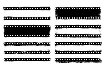 Grunge film strip borders and frames with distressed texture, Transparent Background