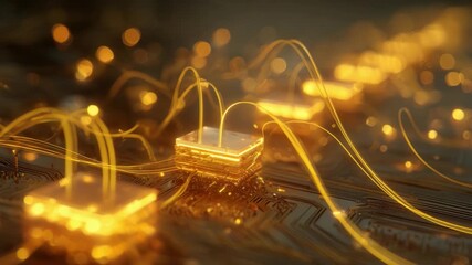 Abstract concept of a powerful computer processor sending signals and data through a futuristic circuit board, representing advanced technology, AI, and the rapid flow of digital information - Powered by Adobe