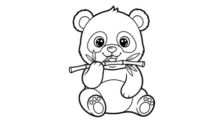 Cute Panda Bear Eating Bamboo Shoot Line Art Illustration for Coloring Book