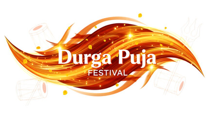 Dynamic durga puja festival graphic with fiery abstract elements and glowing text isolated on transparent background