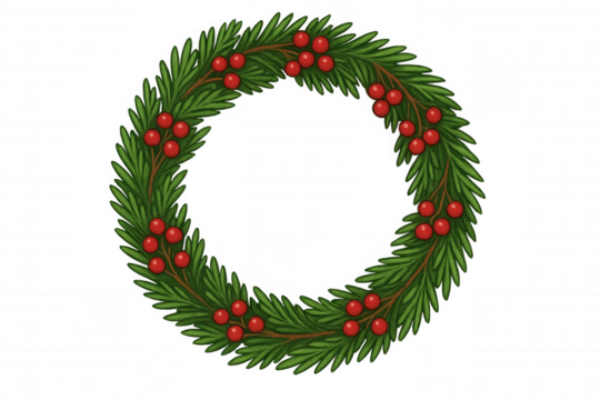 Christmas wreath decorating for holiday season with evergreen branches and red berries on transparent background - Powered by Adobe
