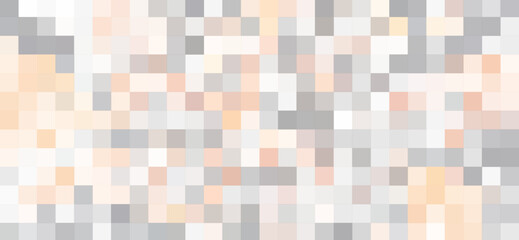 Abstract pixel art presents a calming background of interspersed grey, white, and soft peach squares that form a unique tiled mosaic pattern, ideal for various designs
