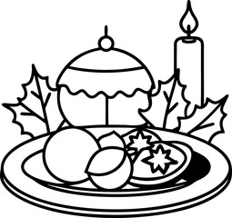 Line Art of Festive Food Served, Traditional Meal Vector, Minimal Culinary Illustration, Isolated Dining Design