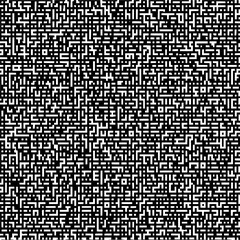 Complex black and white maze pattern with a dense network of interconnected lines and shapes creating a labyrinth