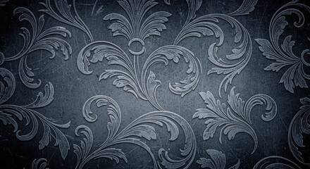 Dark ornate damask wallpaper with intricate floral scrolling pattern