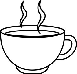 Minimal Line Art of Clay Tea Cup with Hot Steam, Traditional Beverage Vector, Rustic Drink Illustration, Isolated Handcrafted Design