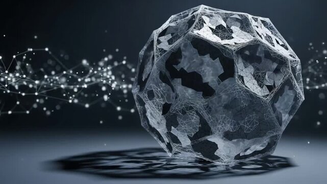 Abstract polygonal sphere with network connections for futuristic technology and digital connectivity concepts.