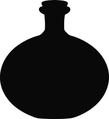 Black Silhouette of Round Water Pot with Narrow Neck, Traditional Clay Vessel Vector, Minimal Folk Pot Illustration, Isolated Rustic Design