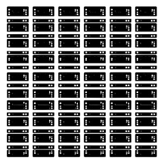 Arrangement of multiple black rectangular shapes with circular cutouts in a structured grid pattern