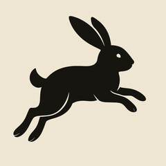Silhouette of a leaping rabbit in a playful mood, minimalist design, copy space