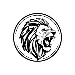 Fototapeta premium Roaring lion head emblem with detailed mane in circular frame vector illustration for bold design and wildlife themes