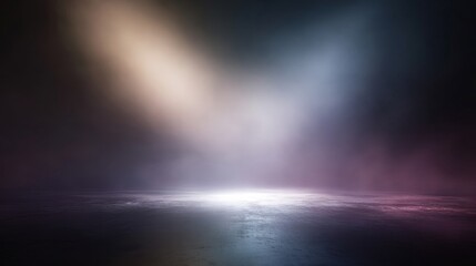 Create an engaging atmosphere using a mystical stage light effect combined with an abstract background, perfect for product display and presentation in a studio room setting illuminated by focused