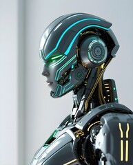 Futuristic Cyberpunk Woman Cyborg with Metallic Head Design