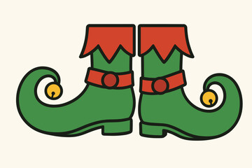 Colorful elf boots with bells, festive mood, in a playful holiday design, copy space