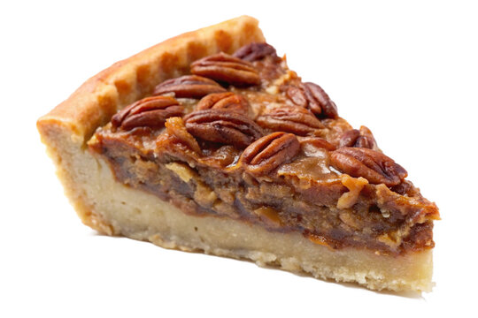 Delicious slice of pecan pie ready for enjoyment isolated on a dark surface isolated on transparent background