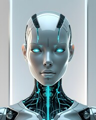 Futuristic Cyberpunk Woman Cyborg with Metallic Head Design