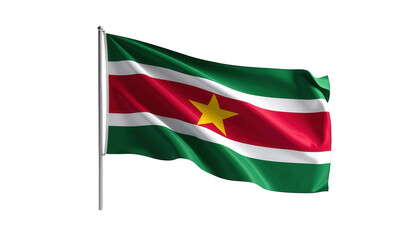 Obraz premium A digitally rendered illustration of the national flag of Suriname, billowing elegantly against a pure black backdrop.