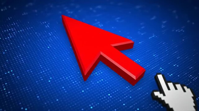 Red arrow cursor on blue digital background