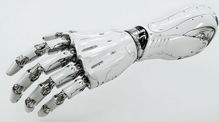Robotic hand with articulated fingers and metallic joints, showcasing advanced mechanical design