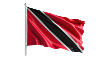 A detailed image of the Trinidad and Tobago flag, rendered with a smooth, flowing texture, against a black background.