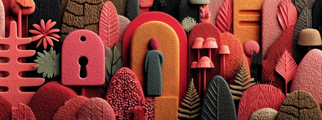 Vibrant Concept of Login Protection with Abstract Shapes and Textured Elements