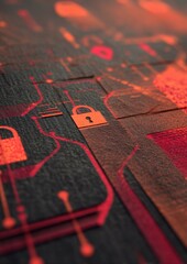Abstract Layered Paper Texture with Cyber Technology Elements and Lock Icon Design