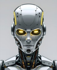 Modern Futuristic Android Head with Artificial Intelligence Elements