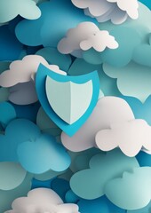 Colorful Cutout Clouds with Shield Symbolizing Data Protection and Cybersecurity