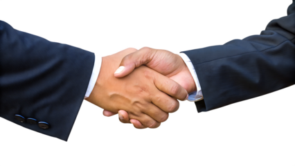 Two men shaking hands in dark suits isolated on a transparent background handshake 1