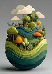 Layered Paper Art Representing Global Sustainability Through Nature and Environment