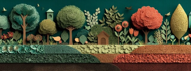 Creative Paper Cut Style Illustration of Composting Concept in a Vibrant Landscape