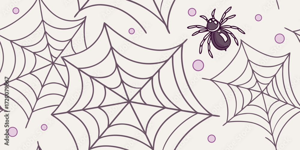 Wall mural spider web pattern with a spider and dots on a light background vector background