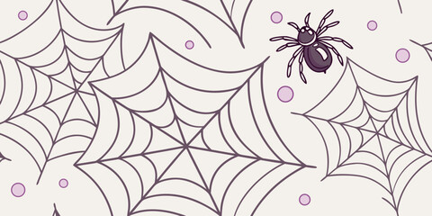 Spider web pattern with a spider and dots on a light background vector background