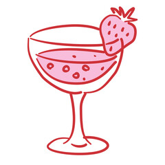 Red Outlined Cocktail glass with strawberry Filled Line Art Illustration for Bachelorette Party Coquette Style Celebration Party Invitations Greeting Cards and Festive Decoration Design