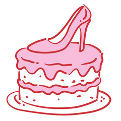 Red Outlined High heel on the cake Filled Line Art Illustration for Bachelorette Party Coquette Style Celebration Party Invitations Greeting Cards and Festive Decoration Design