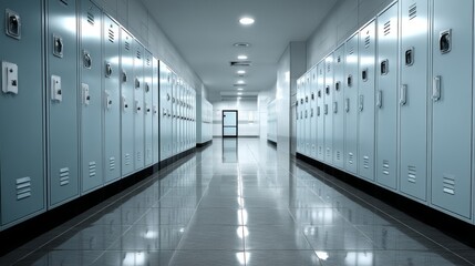 Spacious View of Modern Lockers in a Bright and Clean Hallway Environment