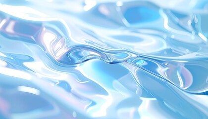 Fototapeta premium Shimmering Blue and White Fluid, Abstract Waves きらめく水色の流体、抽象的な波うつ様子