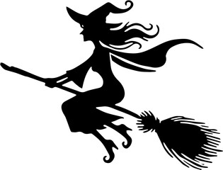 Silhouette of a witch flying on a broomstick,witch on a broom